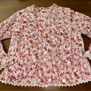 Logo by Lori Goldsteini printed eyelet floral top 2X